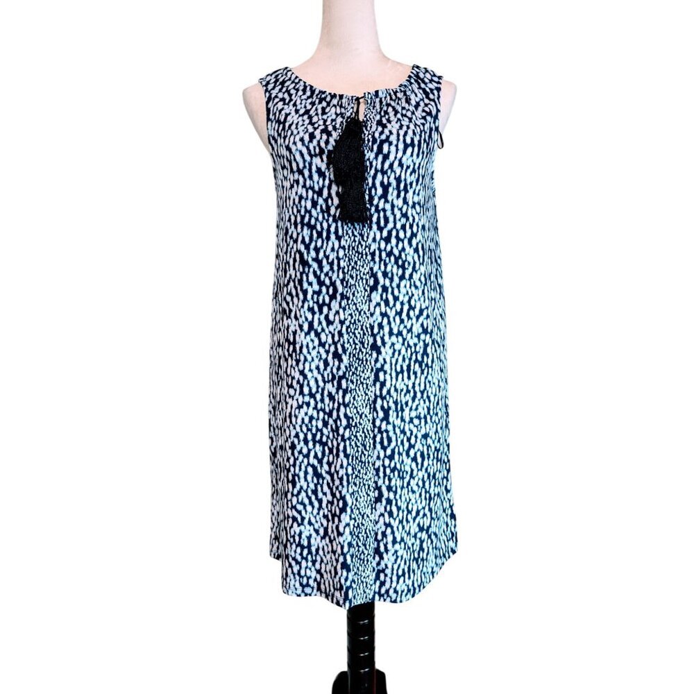 Michael Kors Blue White Sleeveless Shift Dress Office Career Workwear XS